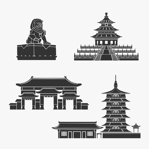 Conjunto de vectores de símbolos de edificios históricos chinos — Vector de stock