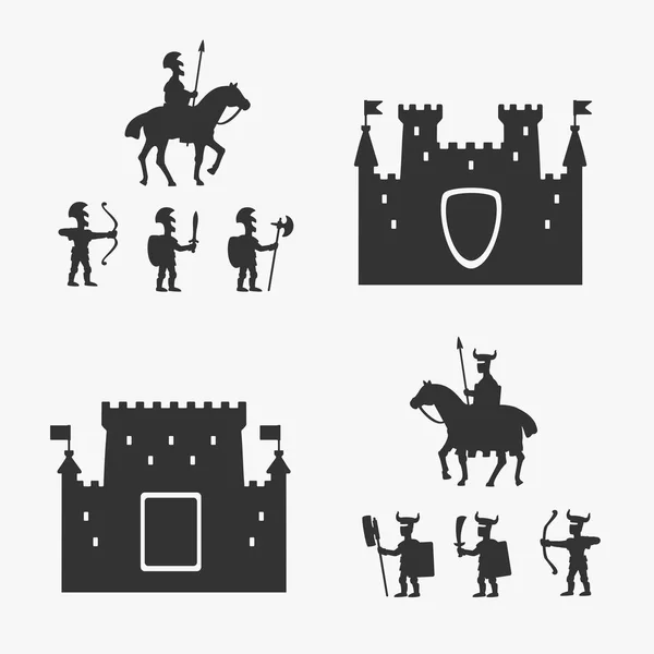 Esercito medievale e antichi castelli — Vettoriale Stock