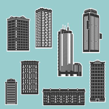 Bina ve gökdelenler siluet vektör set