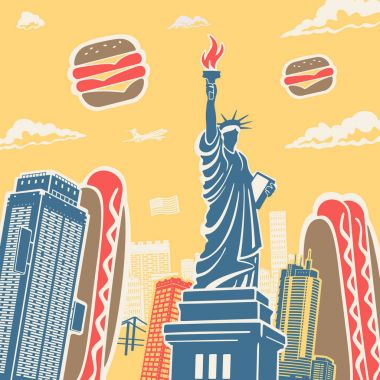 Amerikan semboller mimarisi ve gıda arka plan