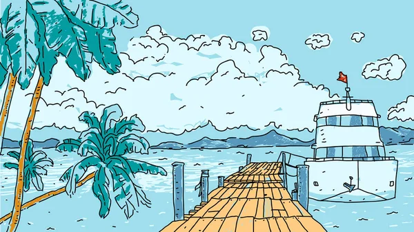 熱帯桟橋ベクトル図 — ストックベクタ
