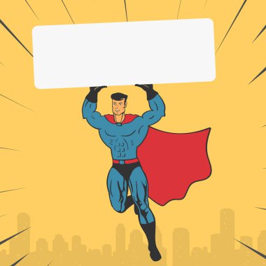 Şablon Super Hero bir afiş tutar