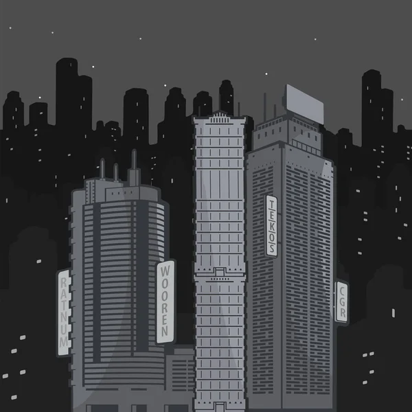 Ilustración vectorial Paisaje urbano de noche — Archivo Imágenes Vectoriales