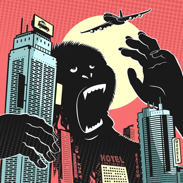 Velká gorila Monster v centru města — Stockový vektor