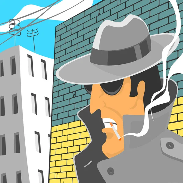 Espião no chapéu com cigarro —  Vetores de Stock