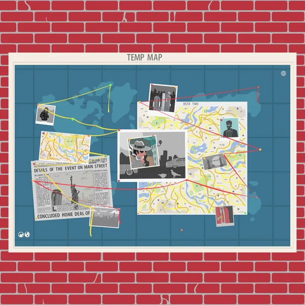 Mur avec carte du crime Concept — Image vectorielle
