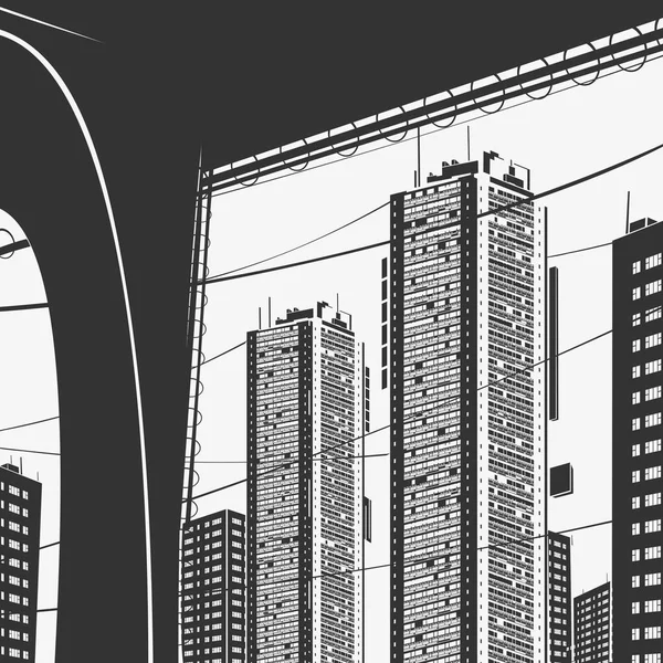 Panorama urbain Gratte-ciels et graphiques de pont — Image vectorielle