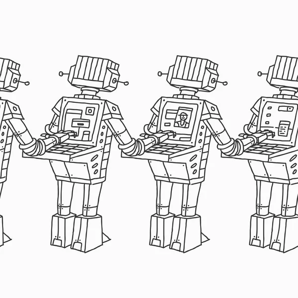 Group of Robots and Personal Computer — Stock Vector