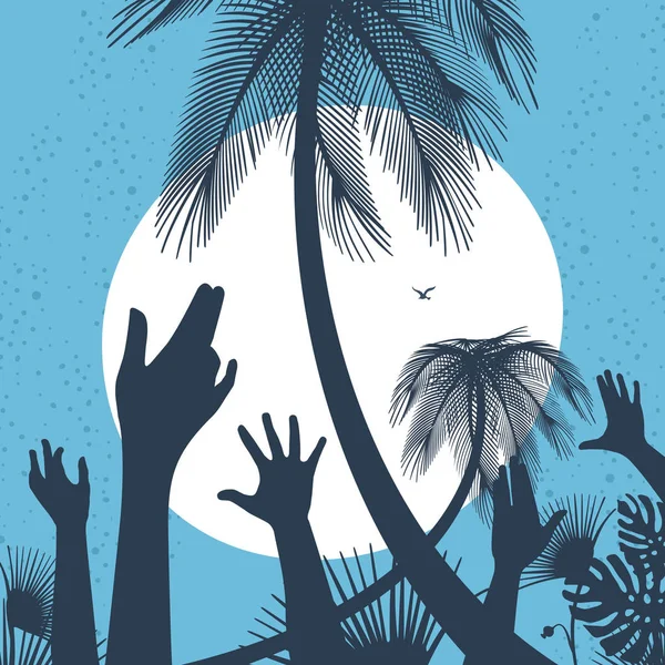 Illustration Vector People Hands Up To The Sun — Stock Vector