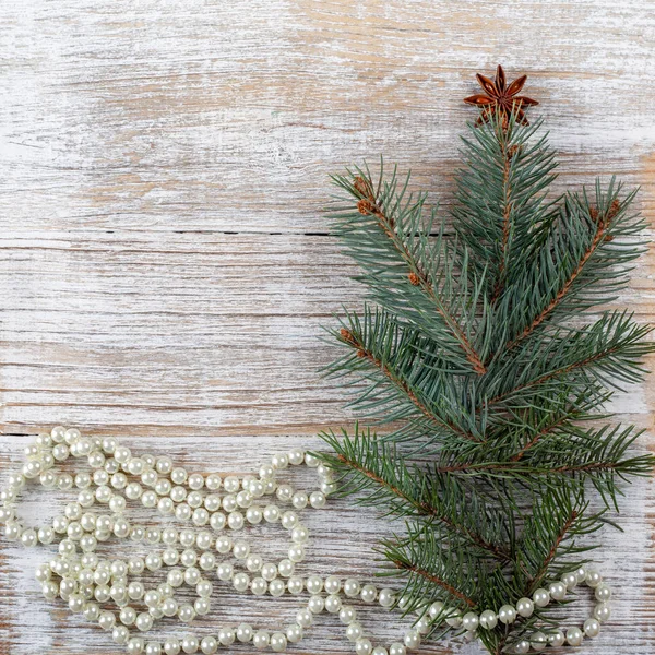 Tarjeta Navidad Accesorios Año Nuevo Sobre Fondo Madera Blanca Concepto —  Fotos de Stock