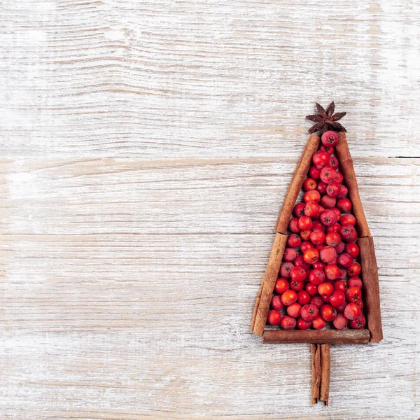 Árbol Navidad Hecho Ramas Madera Bayas Serbal Concepto Celebración Año —  Fotos de Stock