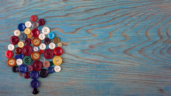 Handmade Tree Made Colorful Sewing Buttons Wooden Vintage Background Copy — Stock Photo, Image