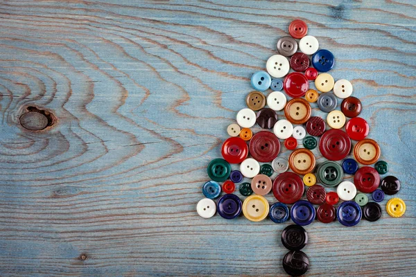 Handmade Tree Made Colorful Sewing Buttons Wooden Vintage Background Copy — Stock Photo, Image