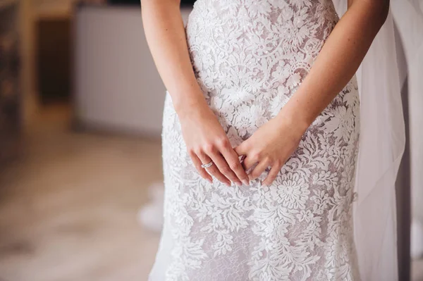 Bride Elegant White Dress Waiting Groom — Stock Photo, Image