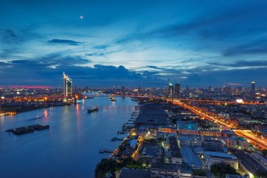 Rama 9 köprü Chao Phraya Nehri gün batımında, Bangkok, Tayland