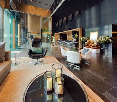 Lüks bir otel, giriş ve Resepsiyon özel lobi