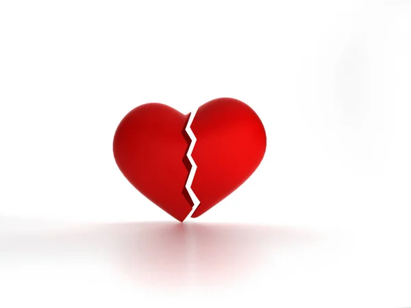Το σχήμα του κόκκινο σπασμένα καρδιά απομονωθεί σε λευκό φόντο, 3d R — Φωτογραφία Αρχείου