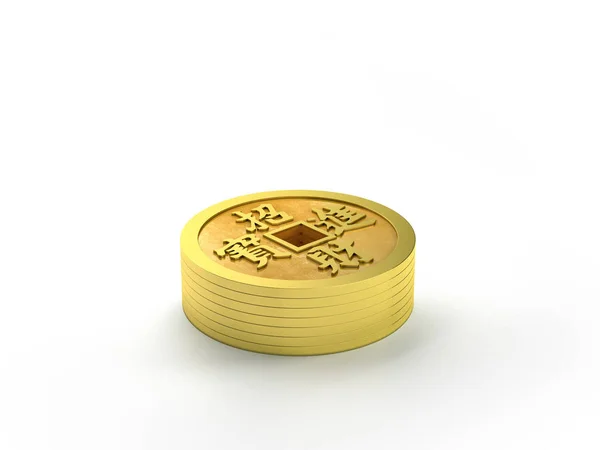 中国的铜钱币，在白色背景上的 3d 呈现 — 图库照片