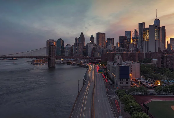 New York City při západu slunce, Usa — Stock fotografie