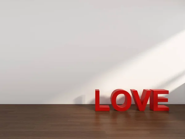 3D Rendering Love Text in a room with white wall, Valentine 's day — стоковое фото