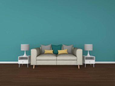 3D render renkli arka plan üzerinde interi izole salon