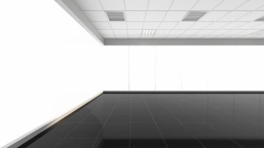 Beyaz arka planlı, iç illust 3D render boş ofis