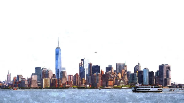 Målning av Horisont av New York City, Usa — Stockfoto