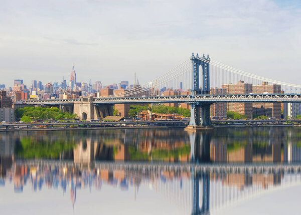 Manhattan Bridge with reflection, New York, USA