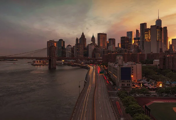 New York City při západu slunce, Usa — Stock fotografie