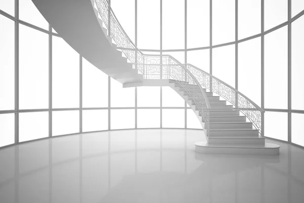 3d 呈现白色弧形的楼梯在一个房子里，室内图 — 图库照片