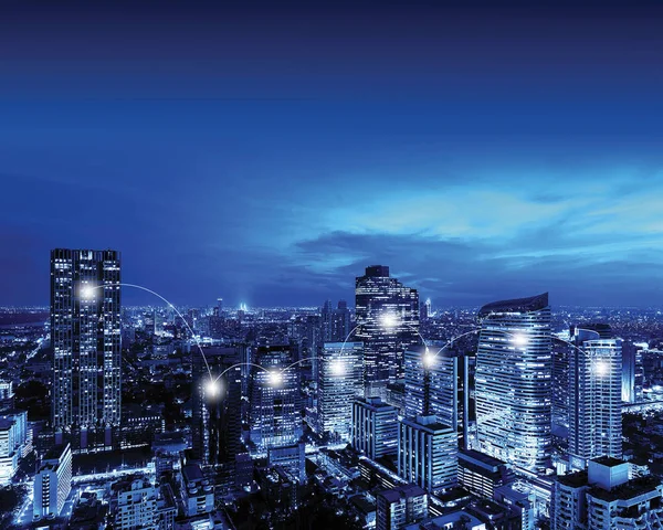 Nätverk och anslutning teknik begreppet Bangkok Downtown — Stockfoto