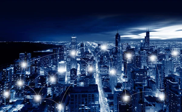 Мережі та підключення технології концепція міста Чикаго — стокове фото