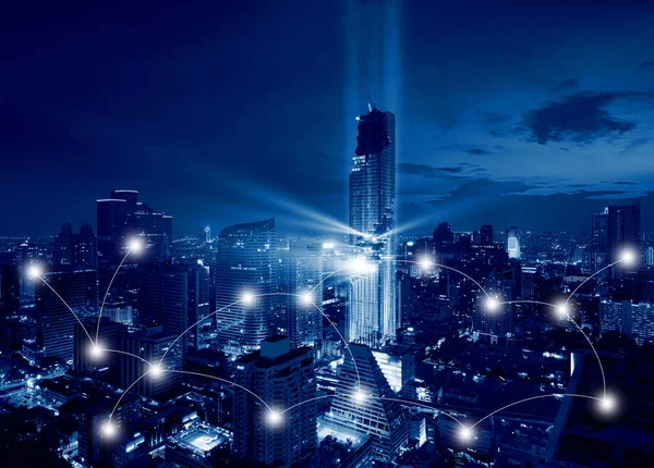네트워크 및 연결 기술 개념 빛의 방콕의 표시 — 스톡 사진