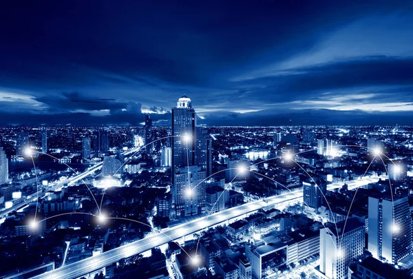 Network and Connection Technology Concept of Buildings in Bangkok
