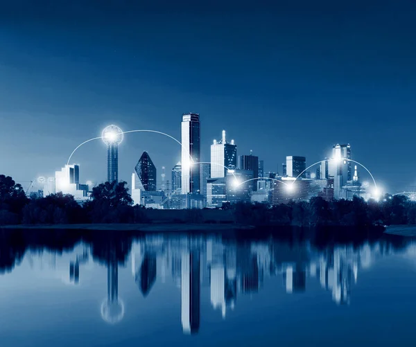 Network and Connection Technology Concept of Dallas Skyline — Stock Photo, Image