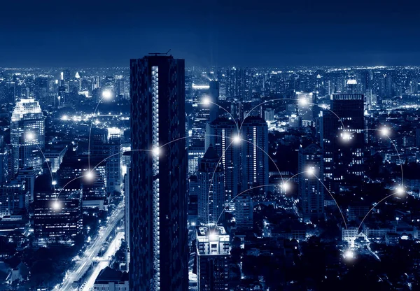 Network and Connection Technology Concept of Skyscrapers