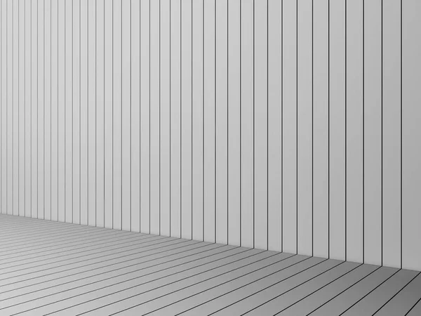 3D vykreslování moderní bílá latě stěn a podlahy, interiérové illustr — Stock fotografie