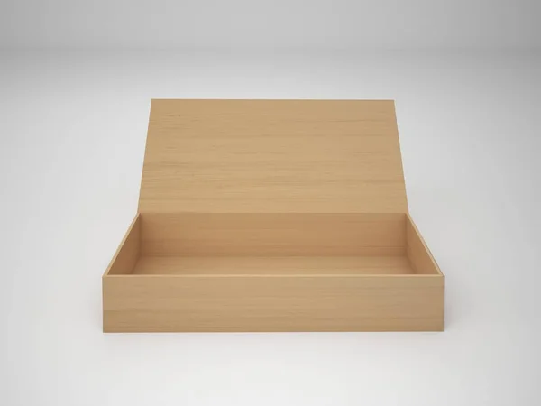 Rendu 3D Boîte vide en bois isolée sur fond blanc, illustration — Photo