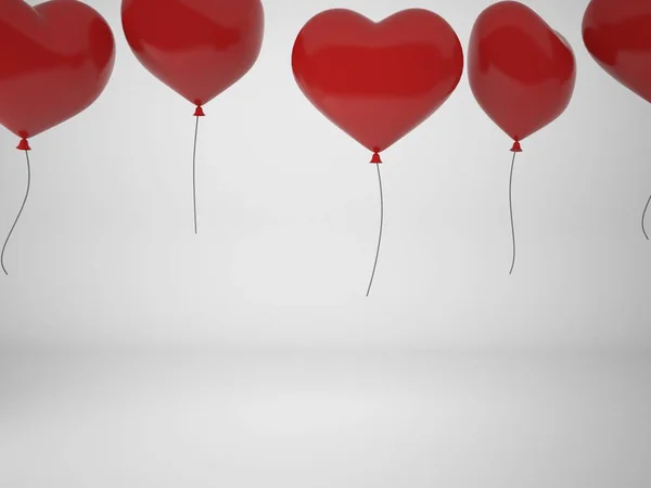 3D rendering κόκκινα μπαλόνια σε μορφή της καρδιάς που απομονώνονται σε λευκό φόντο — Φωτογραφία Αρχείου
