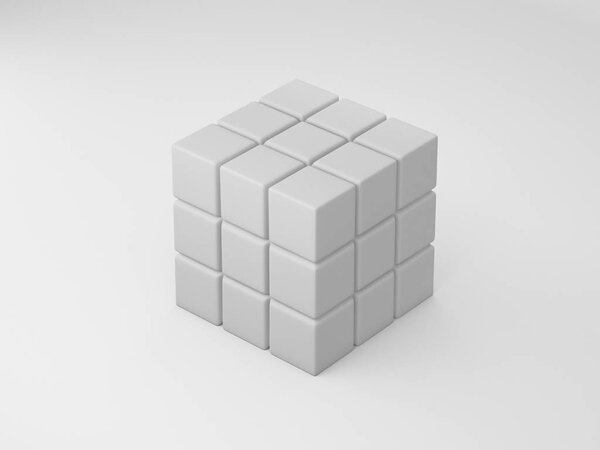 3D rendering white Rubik's Cube isolated on white background