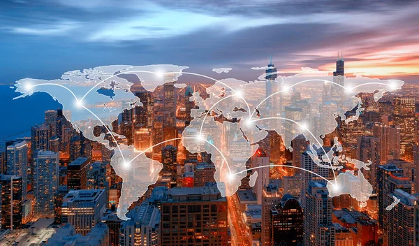 Wereldwijd netwerk en verbinding technologie Concept van Chicago stad — Stockfoto