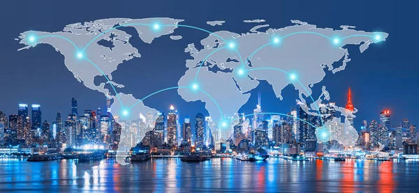 Global Network and Connection Technology Concept of Skyline of New york — Stock Photo, Image