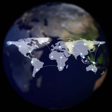 Ağ ve bağlantı teknolojisi dünya kavramı harita izole 