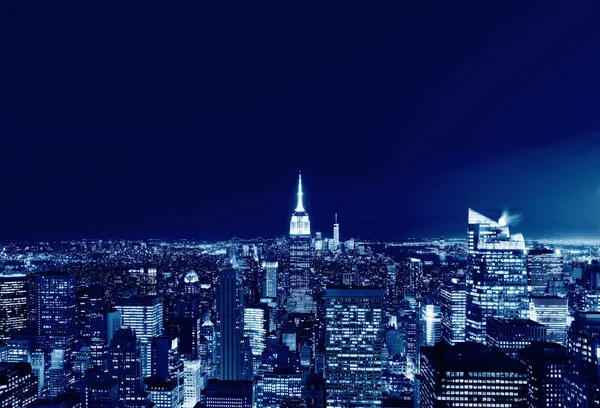 New York City Manhattan skyline panorama at night, USA