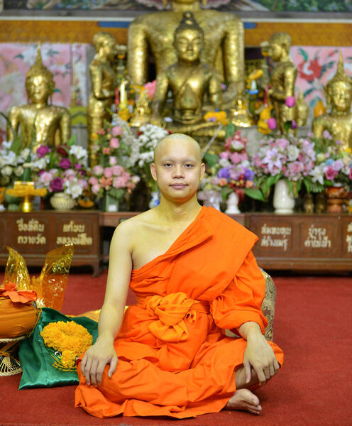 portrait of buddhist monk in temble in Bangkok, Thailand, Asian 
