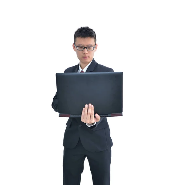 Asiatique homme d'affaires en utilisant ordinateur portable isolé sur blanc — Photo