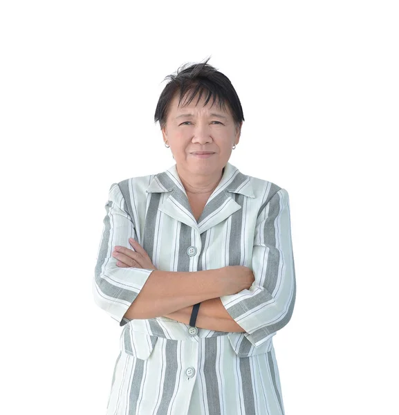 Äldre asiatiska Business kvinna ler isolerad på vita bak — Stockfoto