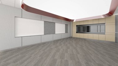 Boş Toplantı Salonu Office Kurumsal, 3d render iç desig