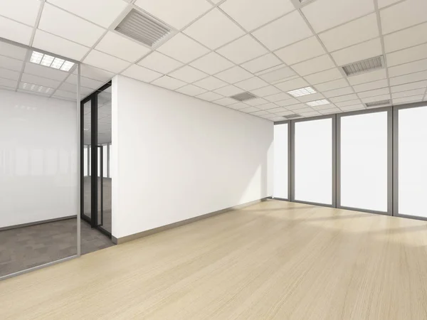 Pusty pokój w biurze firmy, 3d renderowania wnętrz, makiety — Zdjęcie stockowe
