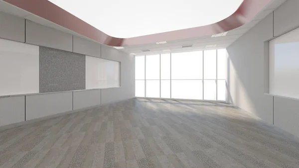 Habitación vacía en la oficina corporativa, 3d renderizar el diseño de interiores, burla — Foto de Stock
